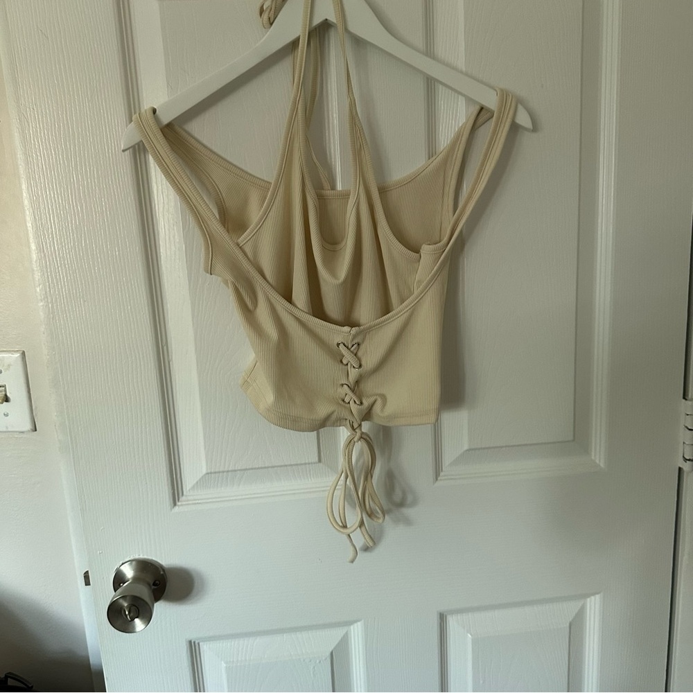 Tan Halter Cropped Tank Top